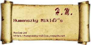 Humenszky Miklós névjegykártya